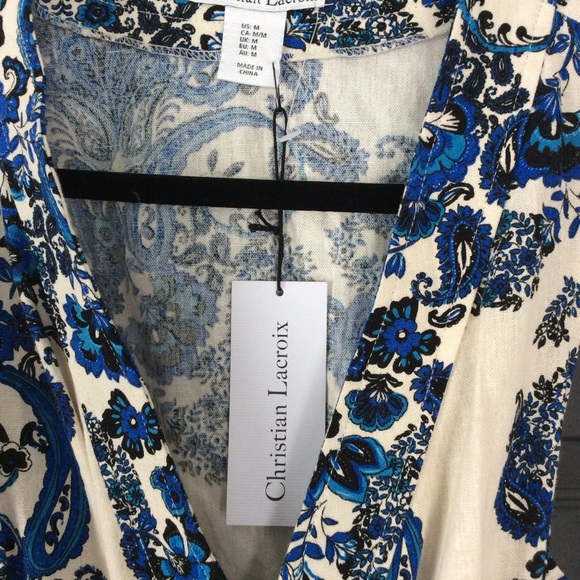 NWT Christian Lacroix Paisley Linen Blend Wrap Dress - Picture 12 of 12